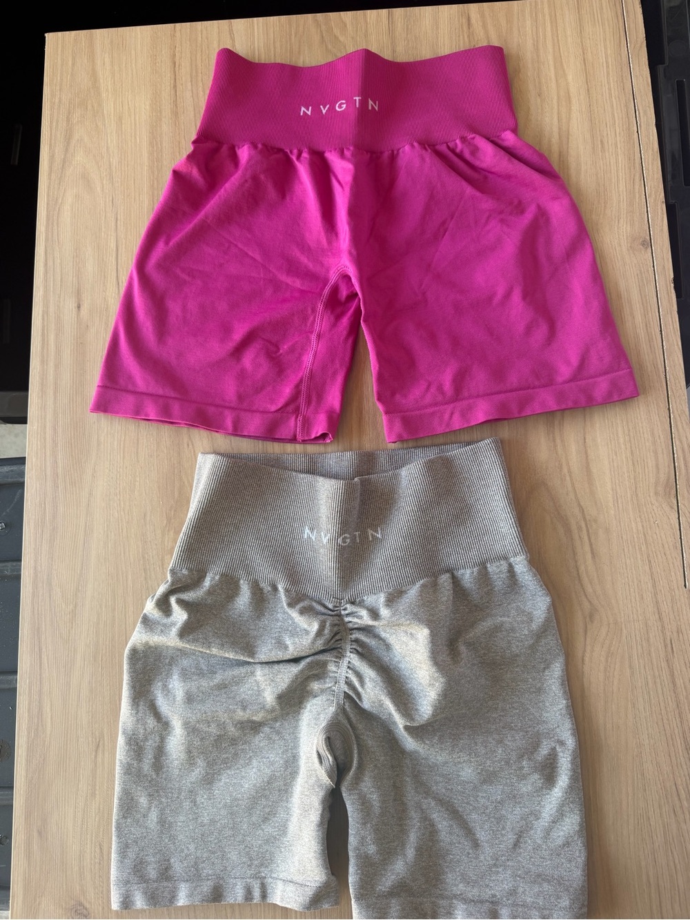 NVGTN High-Waist Active Shorts Set in Hot Pink and Heather Gray